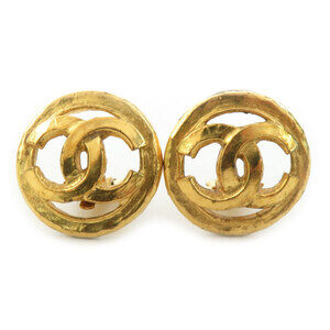Chanel earrings, Coco Mark design, metal, gold, women's, e61833a